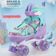 Patins Infantil 4 Rodas ARCO IRIS e SEREIA Com Luz De Led Top Patins Sem Kit Proteção
