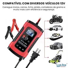 Carregador De Bateria Veicular 12V 5A Digital Inteligente 100Ah Com Função Reparo Moto Carro Jetski