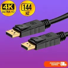 Cabo DisplayPort para DisplayPort Blindado 144Hz 1.80 Metros Placa de Vídeo Console Monitor Projetor