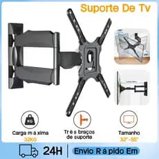 Suporte De Tv 32 A 55 Tri Articulado Com Inclinação Multivisão Preto Três Braços De Suporte