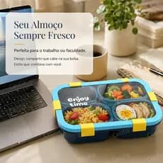 Marmita Quadrada Nova com Divisórias 1250ml PP, Apta para Micro-ondas – Grande Capacidade, Ideal para Estudantes e Traba