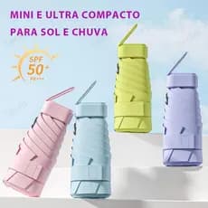 Mini Guarda-Chuva de bolso UPF50+ Super Compacto!Para Sol e Chuva, Lindas Cores com Estojo
