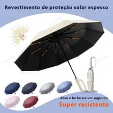 Guarda-Chuva Automático Dobrável com Fivela - Dupla Vareta, Para Sol e Chuva, Blackout UV