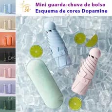 Guarda-Chuva Mini Capsula 5 Dobras - Para Sol e Chuva, Várias Cores e Acompanha Estojo