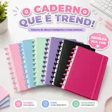 Caderno Grande tipo Inteligente 8/10/11 Discos Capa Dura 80 Folhas Pautadas Escolar Planner Diário