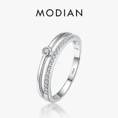 Anel de Prata Esterlina 925 Modian com Zircônia Transparente, Joia de Luxo Feminina, Acessórios de Casamento 2022, Prese