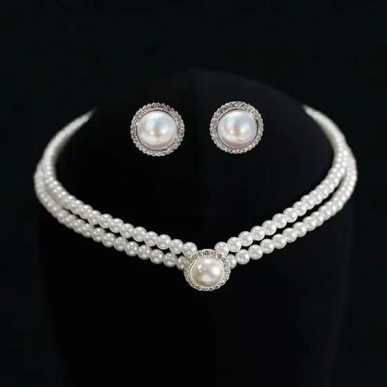 Conjunto de colar e brincos de pérolas para noivas, acessórios para decoração de fotos de vestidos