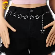 Cinto de Corrente Metálica Elegante com Decoração de Pentagrama, Adequado para Jeans e Vestidos, Cinto de Cristal B ZPEG