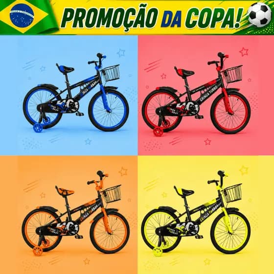 Bicicleta Infantil Menino Turbo Aro 14 LED + Rodinha LED + Freio V-Brake + Cestinha + Paralama Sport + Quadro Turbo