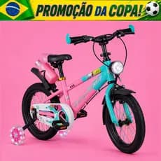 Bicicleta Infantil Menina 3-7 Anos Aro 14 com LED nas Rodinhas + Farol + V-Brake + Pneu Cross + Paralama + Garrafinha