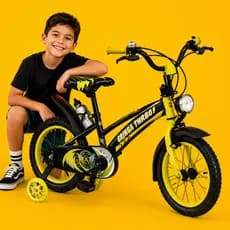 Bicicleta Infantil Aro 16 Old School Amarela 4 a 8 Anos LED + Pneu Grosso + Farol + Rodinhas + Freio V-Brake Completa