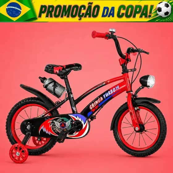 Bicicleta Infantil Aro 16 Old School Vermelha 4 a 8 Anos LED + Pneu Grosso + Farol + Rodinhas + Freio V-Brake Completa