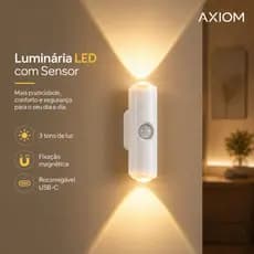 Luminária LED com Sensor de Movimento Axiom Sem Fio Magnética Recarregável para Armário