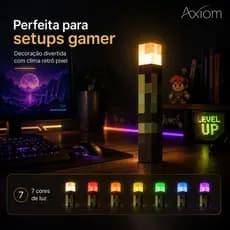 Luminária Tocha Pixel Axiom RGB 7 Cores Abajur Mesa Parede Quarto Gamer Bivolt Type-C