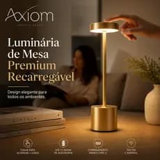 Abajur LED Axiom Recarregável Sem Fio 3 Cores Touch USB Luminária De Mesa Quarto Bivolt Luxo