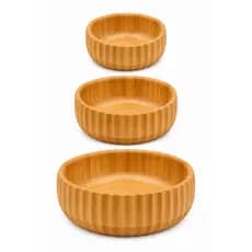 Kit 3 Bowls Bambu Canelado P M G Saladeira Fruteira Tigela Pote Cozinha Natural Resistente Premium Multiuso Oikos