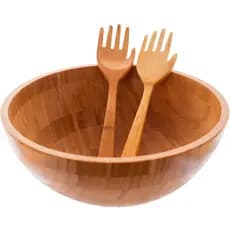 Bowl  Cumbuca Tigela Bambu 28cm Com Pegadores Saladeira Fruteira Multiuso Cozinha Servir Alimentos Mesa Posta Elegante