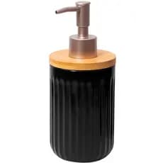Porta Sabonete Líquido Cerâmica Canelada Tampa Bambu Dispenser Banheiro Lavabo 300ml Organizador Premium Dispenser