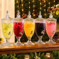 Suqueira Vidro Diamond 5 Litros Tampa Torneira Dispenser Bebidas Água Suco Festa Cristal Buffet Recepção Churrasco