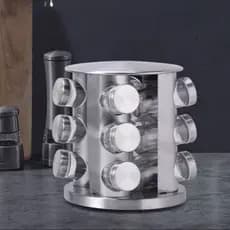 Organizador Giratório para Temperos com Estrutura Inox e Potes de Vidro