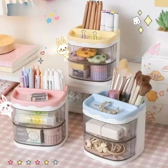 Organizador de Mesa Multifuncional com Gavetas Porta Papelaria Maquiagem Escritório Banheiro