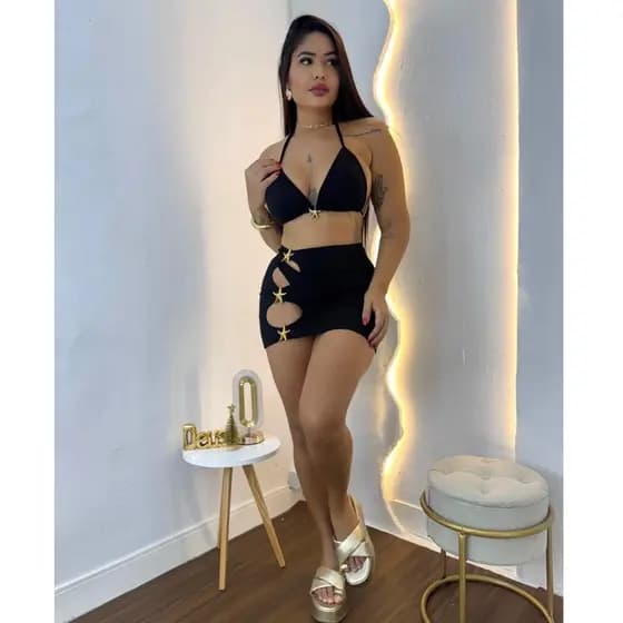 Conjunto Biquini Feminino com Saia Saida de Praia Cortininha 3 Três Peças Moda Praia Luxo Anarruga Premium estilo