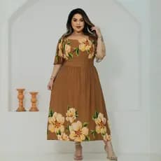 Vestido Longo Floral Plus Size Feminino Elegante Estampado Manga Curta Cintura Marcada Moda Evangélica Confortável