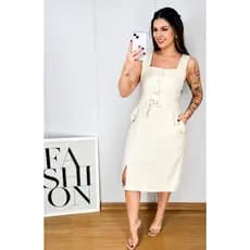 Vestido Midi Regata Feminino com Bolso e Fenda Casual Elegante