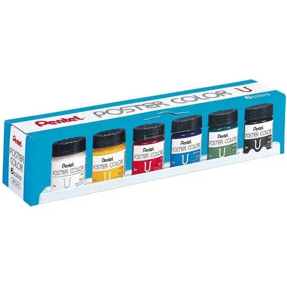 Kit de 6 Tintas Guaches Profissionais Poster Color PENTEL - WPU2-6