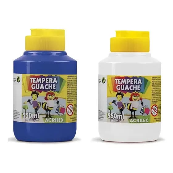 Kit 2 TEMPERA GUACHE Acrilex - 250ml - AZUL e BRANCO - 02025559 / 02025519