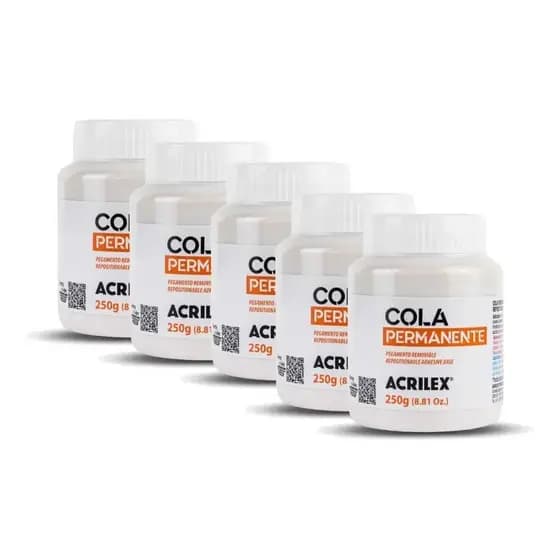Kit 5 Cola Permanente ACRILEX Sem Cor 250grs - 16225
