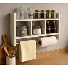 Nicho Porta Papel Toalha e Condimentos Potes Cozinha Banheiro 100% MDF 15mm Tubo Metal Montado