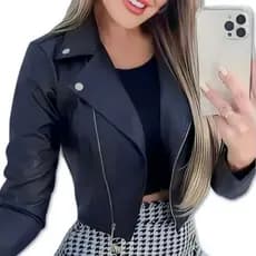 Jaqueta De Couro Feminina Com Zíper Inverno Elegante Envio Imediato