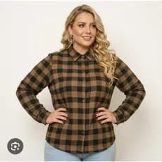Camisa Xadrez Elegante Manga Longa Flanelada Plus Size Feminina Confortável Casual Festa