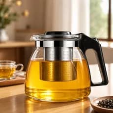 Bule de Vidro 1L com Coador em Aço Inox Filtro para Chá Café Resistente ao Calor