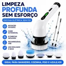 Escova Mágica Elétrica de Limpeza Sem Fio com Haste Telescópica para Banheiro Azulejo Piso e Rejunte