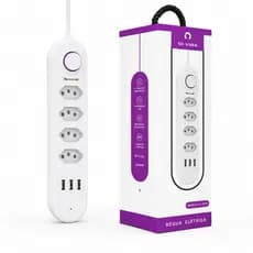 Régua Elétrica com 4 Tomadas e 3 USB Proteção Inteligente