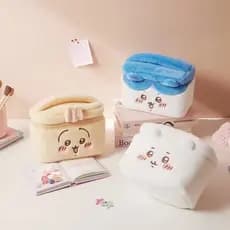 Chiikawa Bolsa De Maquiagem De Pelúcia Fofa Para Mulheres , Portátil De Viagem Cosméticos Com Zíper Armazenamento Lavage