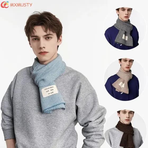 Lenço De Malha De Sarja MXMUSTY , Xale Grosso Colorido De Contraste Mais Quente De Fibras Acrílicas Masculino Macio