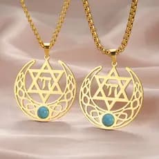 Brincos geométricos de aço titânio, pingente de pedra azul com símbolo de hexagrama de yoga, colar de aço inoxidável 304