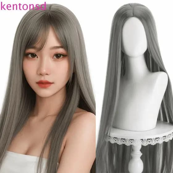 KENTONSD Peruca Cosplay Longa E Reta , Perucas De Anime Com Divisão Central , De 100cm