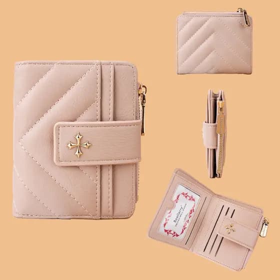 Carteira feminina com padrão cruzado curto, Slot para vários cartões, fivela, zíper, bolsa de moedas, estilo diário simp