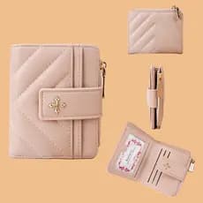 Carteira feminina com padrão cruzado curto, Slot para vários cartões, fivela, zíper, bolsa de moedas, estilo diário simp