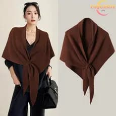 [EL-t] Inverno Feminino Xale Envolve Cardigan Capa Mistura De Lã Triângulo Cachecol Thiened Com Malha Ombro Quente Novo