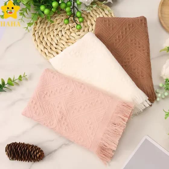 Toalha De Mão Com Franjas De Algodão , Alta Absorção De Água , Rosto Macia Para Banheiro , Spa , Centro Shopbc6296