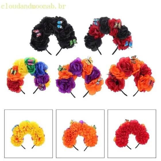 CLO Dia Dos Mortos Bandana Coroa Halloween Borboletas Decorações Traje Cosplay Acessório Cabelo Mexicanos Head