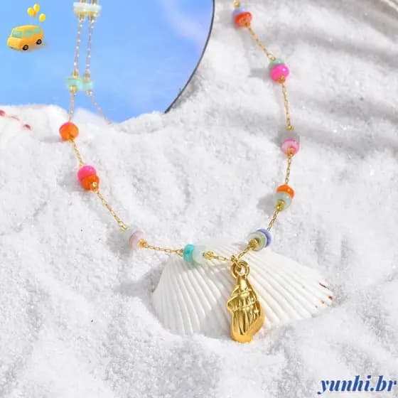 Colar YUNHI , De Concha De Aço Inoxidável Com Joias , Corrente De Clavícula Estilo Oceano Da Moda