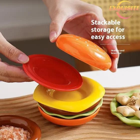 [EL-t] Conjunto De Pratos De Hambúrguer Staable Burger 6 Camadas Mini Prato De Jantar Cuspe De Osso De Alto Valor Recipi