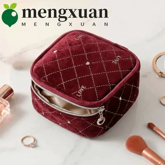 Bolsa de Maquiagem de Veludo MENGXUAN1, Bolsa de Maquiagem Quadrada Portátil e Bonita, Mini Leve e Simples M1R7