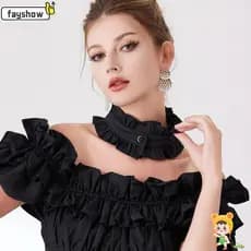 FAYSHOW Gola Falsa Com Babados , Alta Plissada De Leopardo , Suéter De Camisa Removível Decorativa